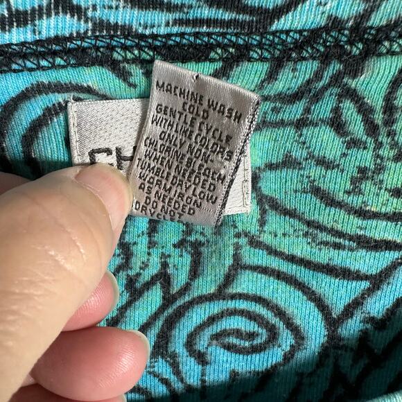 Chico's‎ Tribal Face All Over Print Cotton 3/4 Sleeve Tee Sz L Abstract Colorful - Picture 3 of 7